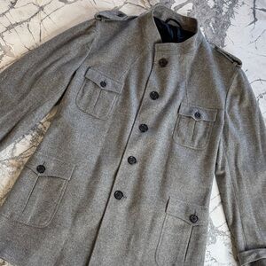 Men's Gray 100% Cashmere Custom Military Style Jacket Big & Large Size